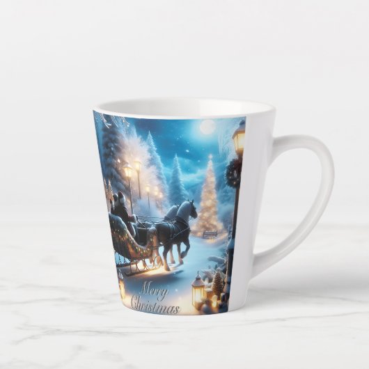 サンタと一緒に美しいそりに乗る カフェラテマグ (右)