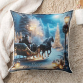 サンタと一緒に美しいそりに乗る クッション (ブランケット)