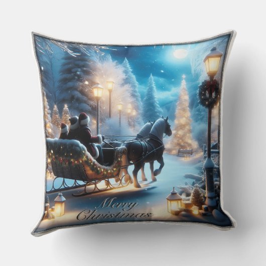 サンタと一緒に美しいそりに乗る クッション (裏面)