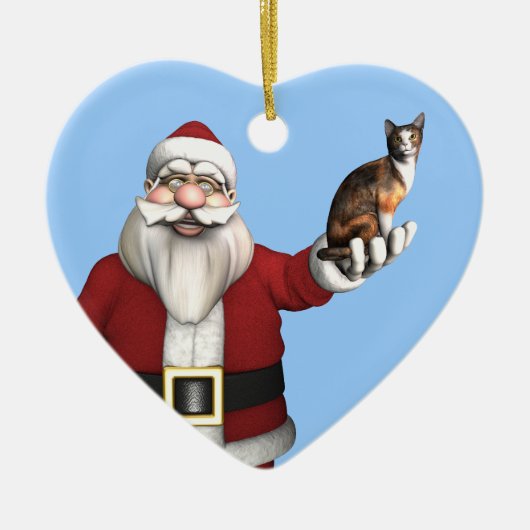 サンタと三毛猫 セラミックオーナメント (正面)