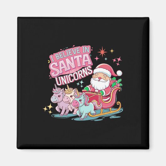 サンタと信じユニコーンXmのクリスマスおもしろいI マグネット (正面)