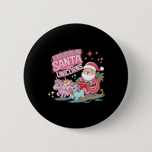 サンタと信じユニコーンXmのクリスマスおもしろいI 缶バッジ (正面)