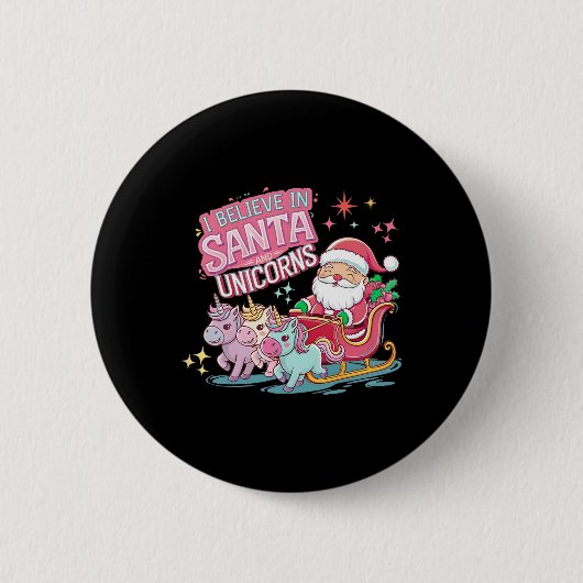 サンタと信じユニコーンXmのクリスマスおもしろいI 缶バッジ (正面)