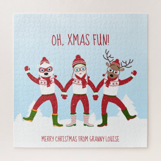 サンタと友人のクリスマスおもしろい ジグソーパズル (縦)