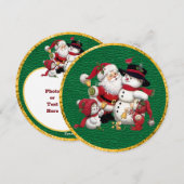 サンタと友人ラウンドクリスマスフラットカード シーズンカード (正面/裏面)