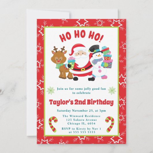 サンタと友達のクリスマス誕生日 招待状 (正面)