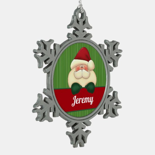 サンタと名前の冬のスノーフレーク スノーフレークピューターオーナメント (左)
