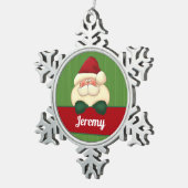 サンタと名前の冬のスノーフレーク スノーフレークピューターオーナメント (右)