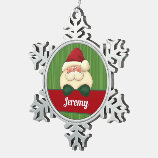 サンタと名前の冬のスノーフレーク スノーフレークピューターオーナメント (右)