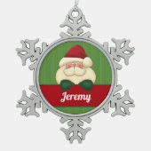 サンタと名前の冬のスノーフレーク スノーフレークピューターオーナメント (正面)