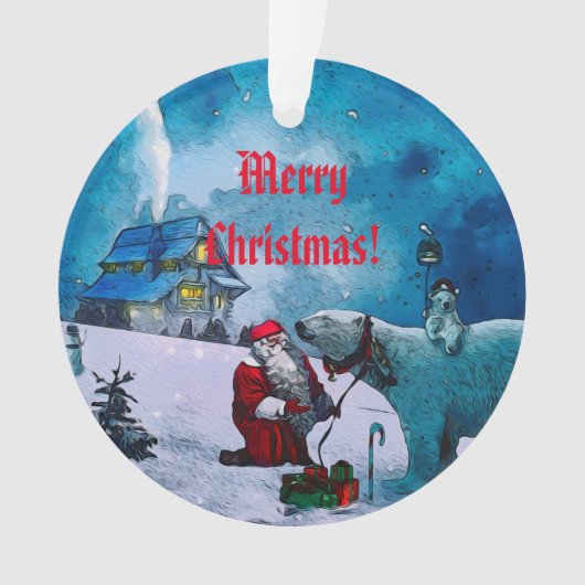 サンタと夜 – クリスマスセラミックオーナメント オーナメント (正面)