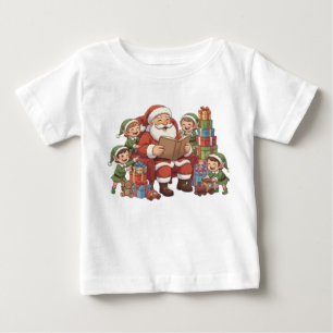 サンタと妖精たち – 可愛いクリスマスのイラスト ベビーTシャツ