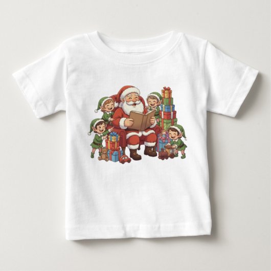 サンタと妖精たち – 可愛いクリスマスのイラスト ベビーTシャツ (正面)