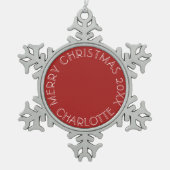 サンタと娘の写真 | レッド スノーフレークピューターオーナメント (正面)