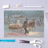 サンタと子どもとトナカイの雪の夕べ 薄葉紙 (クラフト)