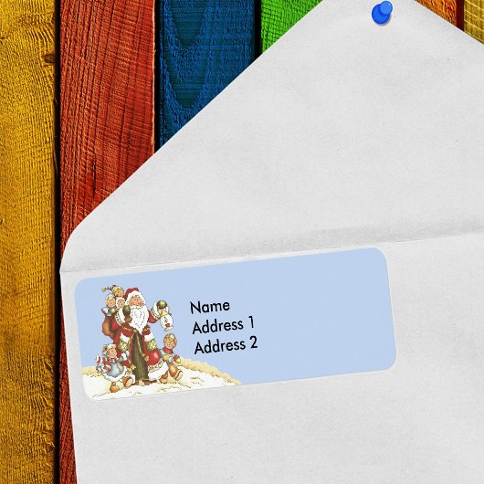 サンタと子ども歩くINスノーライトブルー ラベル