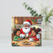 サンタと子供たちがクッキーとココアを食べるクリスマス シーズンカード (スタンド正面)