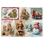 サンタと子供とのヴィンテージクリスマスコラージュ ラージペーパーバッグ (裏面)