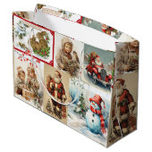 サンタと子供とのヴィンテージクリスマスコラージュ ラージペーパーバッグ (裏面アングル)