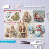サンタと子供とのヴィンテージクリスマスコラージュ 薄葉紙 (クラフト)