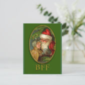 サンタと子供BFFヴィンテージアートクリスマスカード シーズンポストカード (スタンド正面)