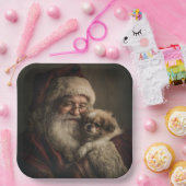 サンタと子犬 ペーパープレート (パーティー)