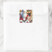 サンタと子犬 |ヴィンテージクリスマス スクエアシール (バッグ)