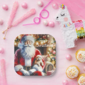 サンタと子犬 |ヴィンテージクリスマス ペーパープレート (パーティー)