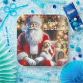 サンタと子犬 |ヴィンテージクリスマス ペーパープレート (パーティー)