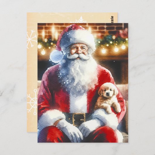 サンタと子犬 |ヴィンテージクリスマス ポストカード (正面/裏面)