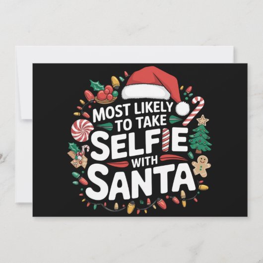 サンタと家族で最もセルフィーを撮りそうなクリスマスXmas シーズンカード (正面)