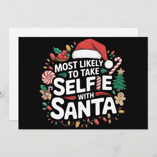 サンタと家族で最もセルフィーを撮りそうなクリスマスXmas シーズンカード (正面/裏面)