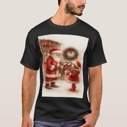 サンタと小さな女の子のクリスマス Tシャツ (正面)