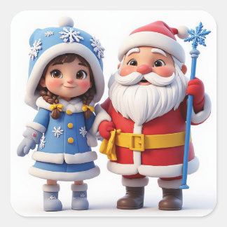 🎄 サンタと小さな女の子の冬のクリスマス ❄️ スクエアシール