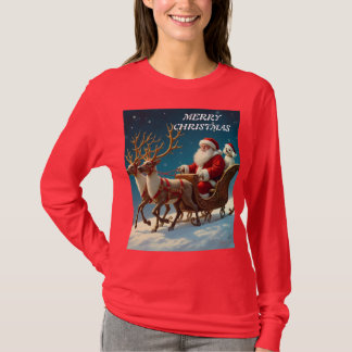 サンタと小さな白い子犬 Tシャツ