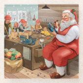 サンタと小人のおもちゃ作り |クリスマス ガラスコースター (正面)