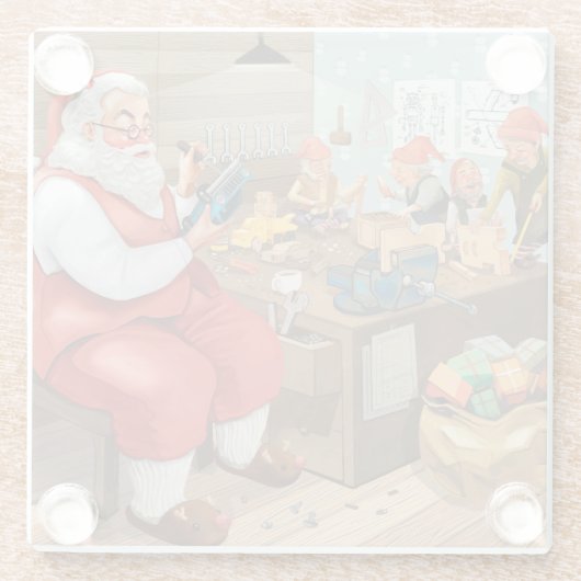 サンタと小人のおもちゃ作り |クリスマス ガラスコースター (裏面)