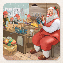 サンタと小人のおもちゃ作り |クリスマス スクエアペーパーコースター
