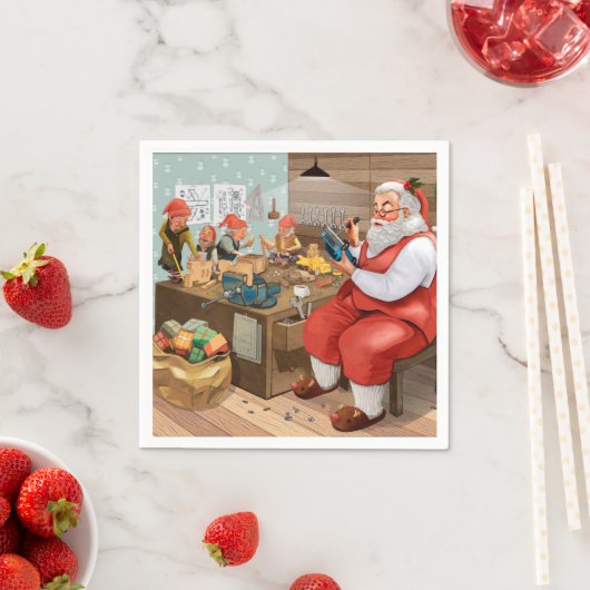 サンタと小人のおもちゃ作り |クリスマス スタンダードカクテルナプキン (インサイチュ)