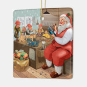 サンタと小人のおもちゃ作り |クリスマス セラミックオーナメント (左)