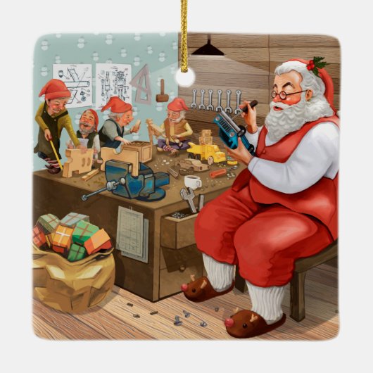 サンタと小人のおもちゃ作り |クリスマス セラミックオーナメント (裏面)