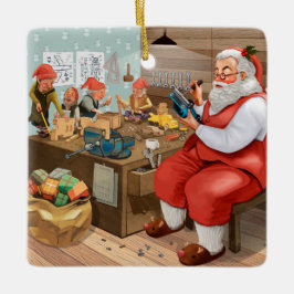 サンタと小人のおもちゃ作り |クリスマス セラミックオーナメント