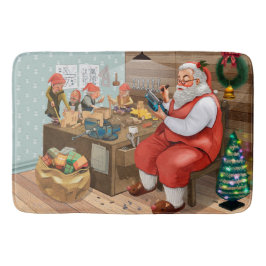 サンタと小人のおもちゃ作り |クリスマス バスマット