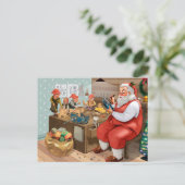 サンタと小人のおもちゃ作り |クリスマス ポストカード (スタンド正面)