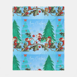 サンタと小人準備 フリースブランケット