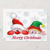 サンタと小妖精や小人かわいいおもしろいとクリスマス漫画チャ 招待状 (正面/裏面)