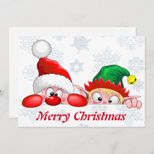 サンタと小妖精や小人かわいいおもしろいとクリスマス漫画チャ 招待状 (正面/裏面)