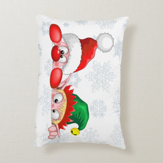 サンタと小妖精や小人かわいいおもしろいキャラクター覗き アクセントクッション (裏面(縦))