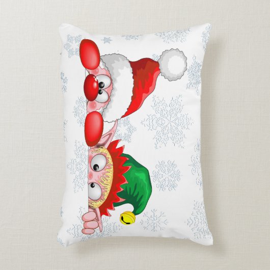 サンタと小妖精や小人かわいいおもしろいキャラクター覗き アクセントクッション (正面(垂直))