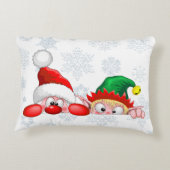 サンタと小妖精や小人かわいいおもしろいキャラクター覗き アクセントクッション (裏面)